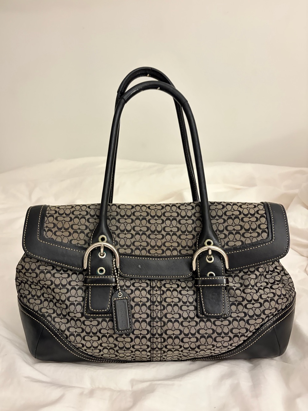 Coach Brown Monogram Shoulder Bag with Black Trim